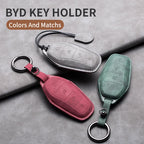 Leather Remote Key Fob Cover Compatible with BYD Atto 3, Han EV, Dolphin – 4 Buttons