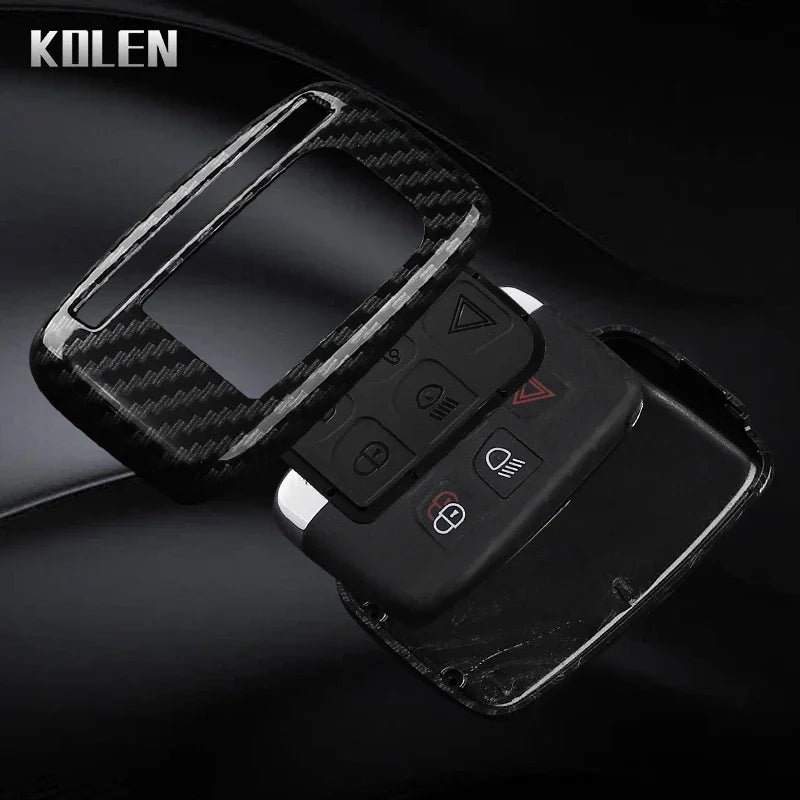 Car Key Cover Compatible with Jaguar XE XJ XF Guitar; Land Rover Range Rover Sport Evoque Freelander Velar Discovery 4 – Carbon Fiber Style