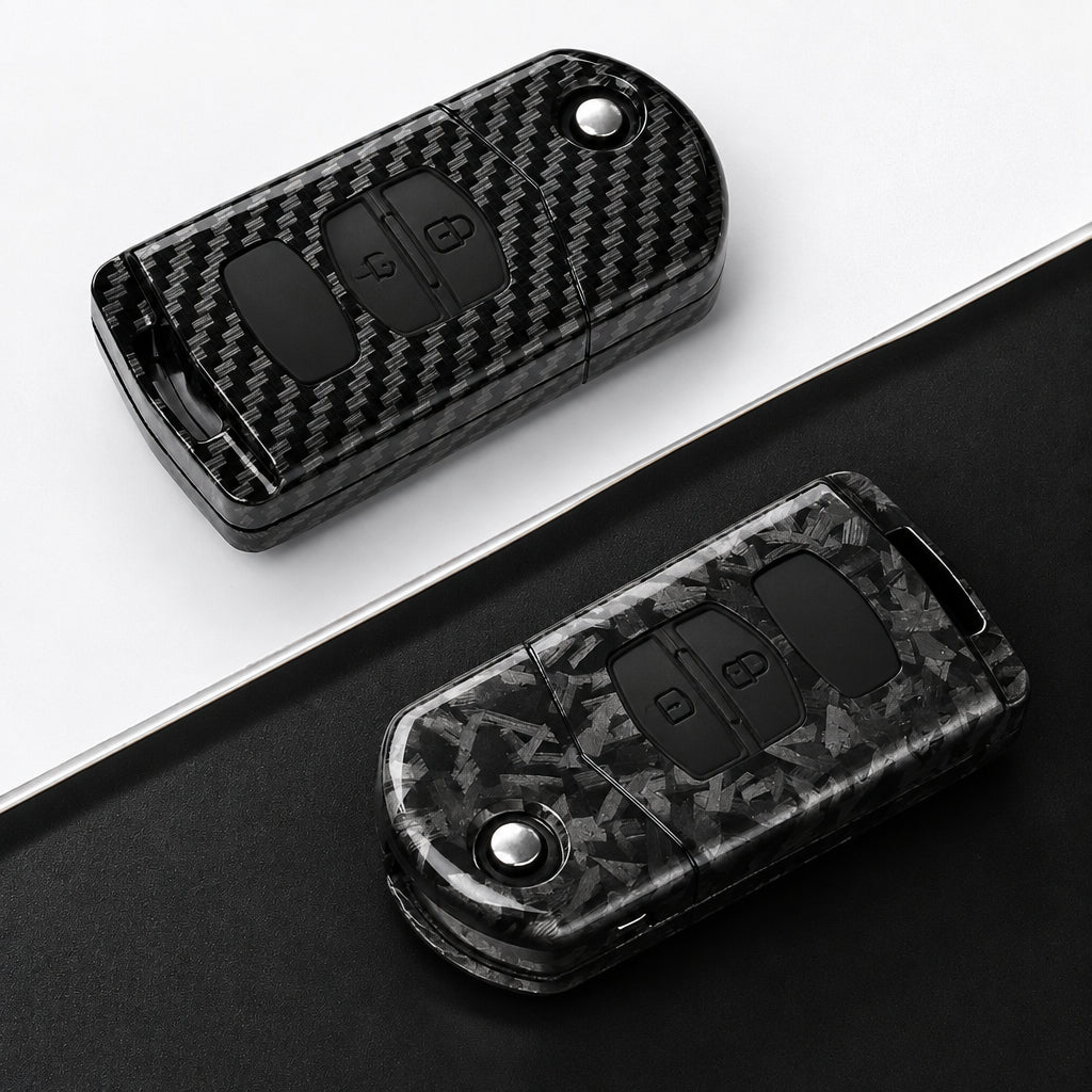 Flip Key Cover Compatible with Mazda 2 3 5 6 8 CX7 CX-7 CX5 CX-5 CX9 CX-9 MX5 MX-5 M6 RX8 RX-8 – 2/3/4 Buttons – Carbon Fiber Style