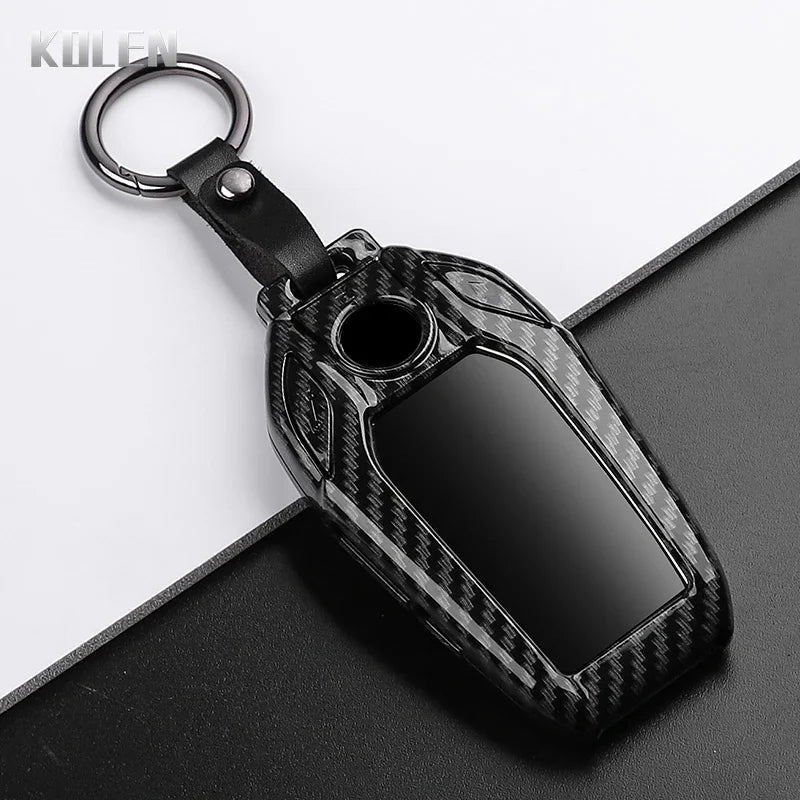 LED Display Key Cover Compatible with BMW G30 G12 G11 G32 G31 5 7 Series i8 I12 I15 G01 X3 X4 G02 G05 X5 G07 X7 – Carbon Fiber Style