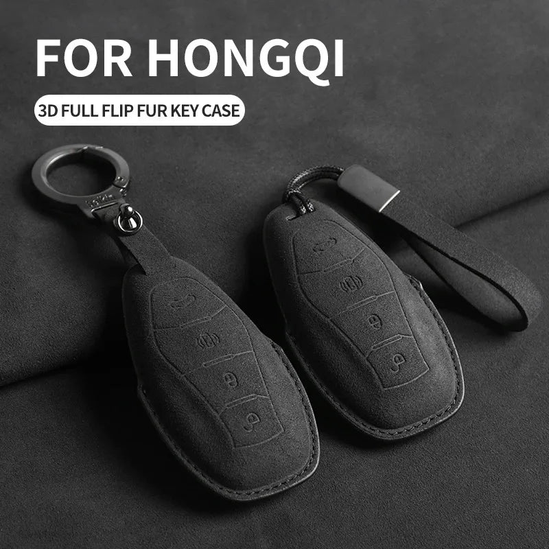 Suede Smart Remote Key Fob Cover Compatible with Hongqi HS5, H5, H6, H9, EH7, HS7, H7, L5, HS3, L9, HQ9