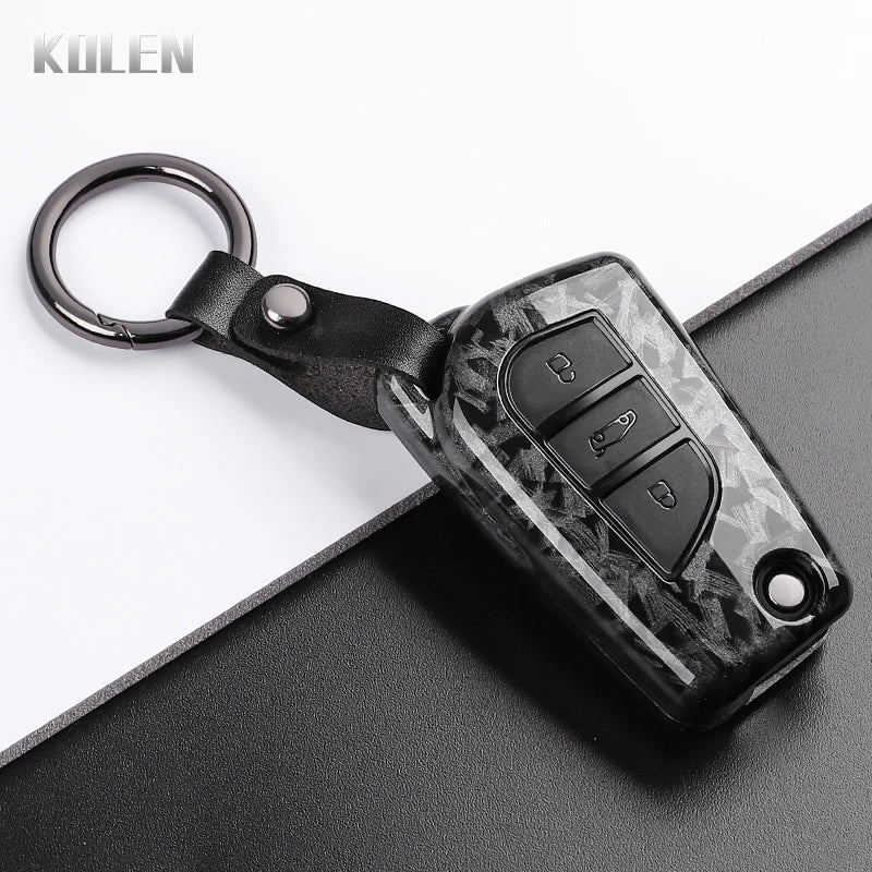Car Key Cover Compatible with Toyota Camry RAV4 Fortuner Hilux Auris Corolla Avensis Verso Yaris Aygo; Scion tC – Carbon Fiber Style