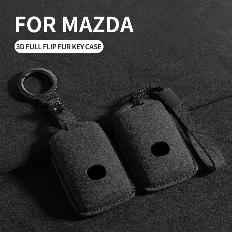 Suede Remote Key Fob Cover Compatible with Mazda 3, 6, Alexa, CX30, CX50, CX60, CX, 3CX4, CX5, CX8, CX9