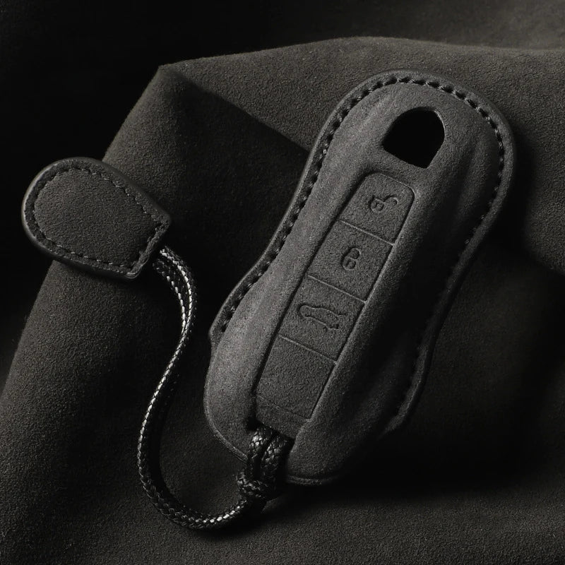 Suede Keyless Car Key Cover Compatible with Porsche Panamera, Cayenne, 971, 911, 9YA, Macan, Boxster