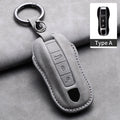 Leather Car Key Fob Cover Compatible with Porsche Panamera, Cayenne, 971, 911, 9YA, Macan, Boxster