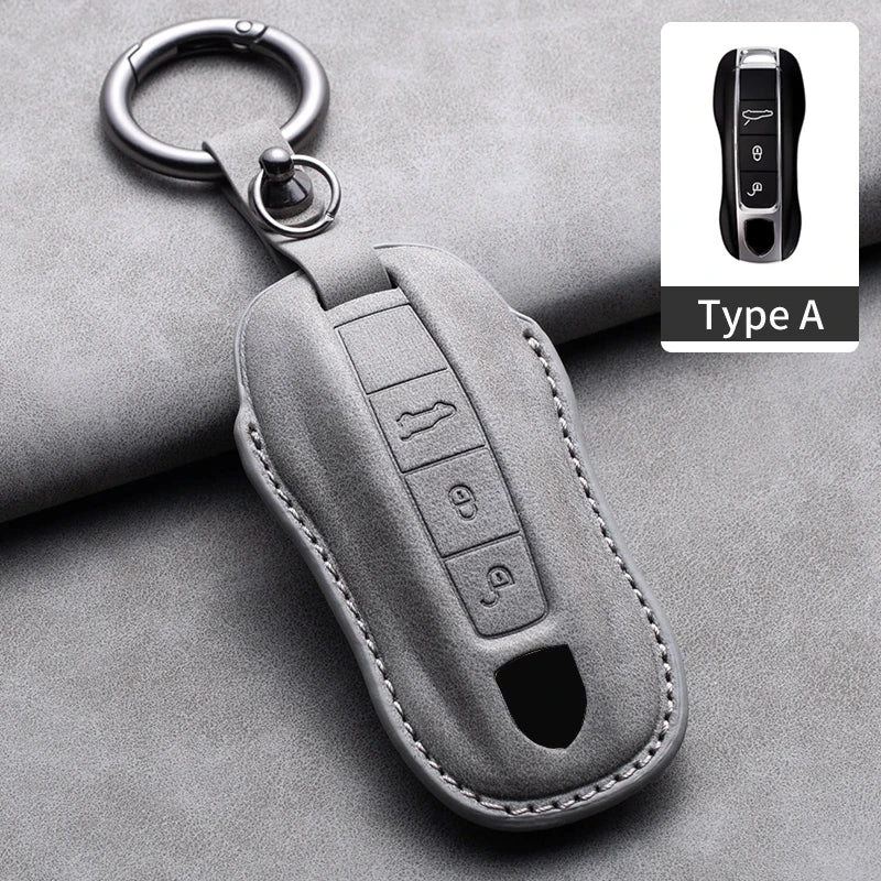 Leather Car Key Fob Cover Compatible with Porsche Panamera, Cayenne, 971, 911, 9YA, Macan, Boxster