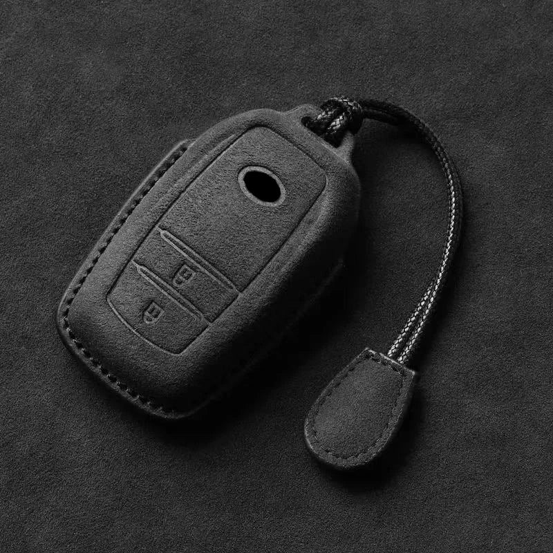 Suede Car Key Cover Compatible with Toyota Camry, Corolla, CHR, C-HR, RAV4, Land, Crown, Hilux, Prius
