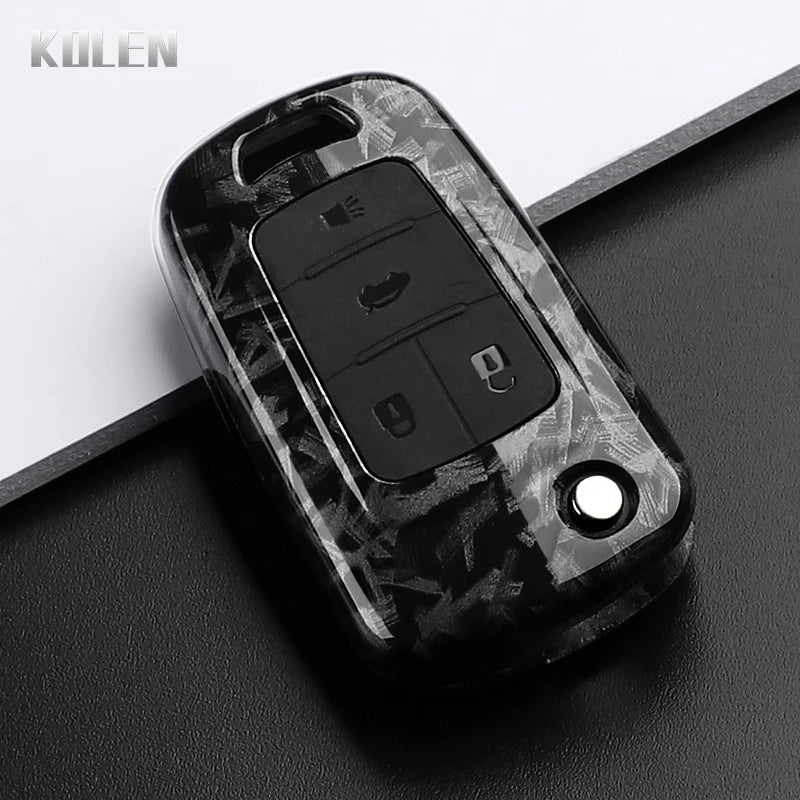 Car Key Cover Compatible with Chevrolet Cruze Aveo Trax Sail Malibu Captiva; Opel/Vauxhall Astra J Corsa Insignia Mokka – Carbon Fiber Style