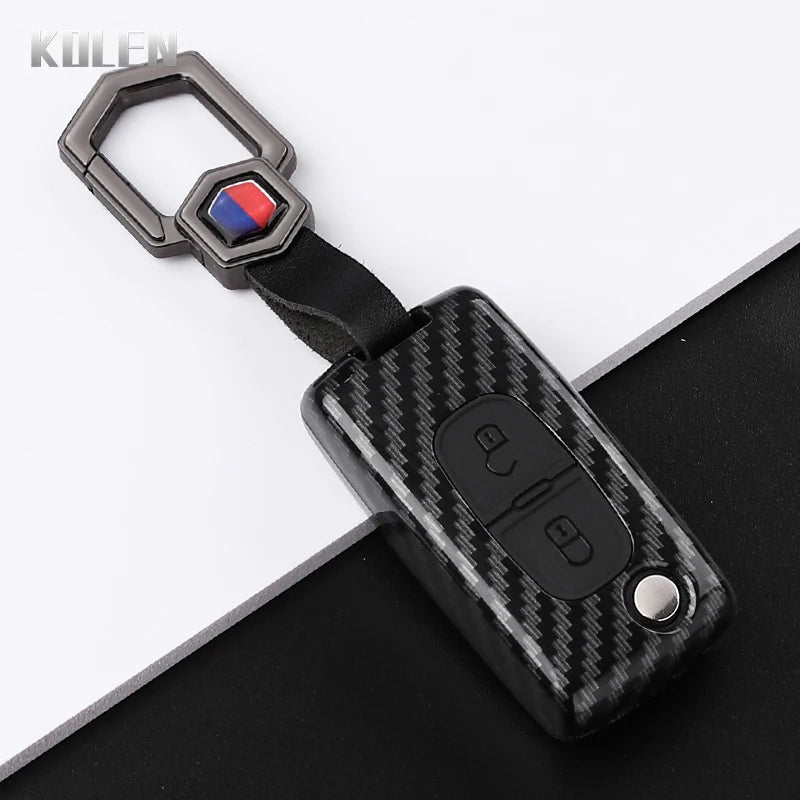Car Key Cover Compatible with Peugeot 107 207 307 308 407 607 3008 5008; Citroen Xsara Picasso C5 C6 C8 – Carbon Fiber Style