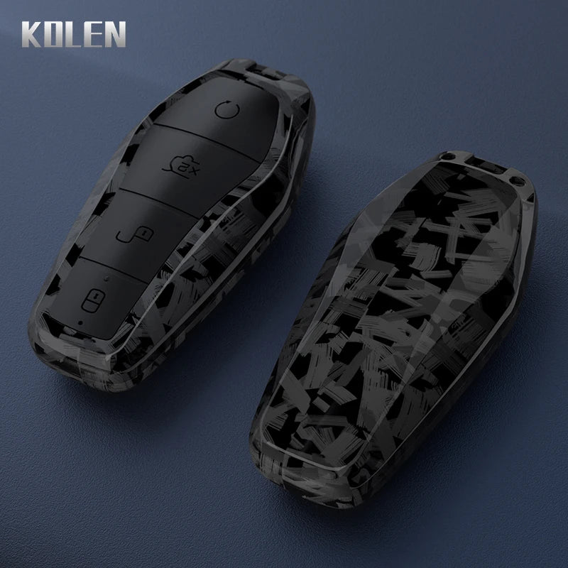 Car Key Cover Compatible with BYD Qin Plusdmi Atto 3 Han EV Dolphin – 4 Buttons – Carbon Fiber Style