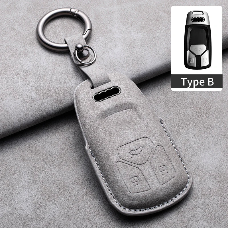Leather Car Key Fob Cover Compatible with Audi A1, A3, 8P, A4, B8, B9, A5, A6, C7, A7, A8, Q3, Q5, Q7, Q8, C8, D5, 4M, RS3, S4, S5, S7, TT, e-tron