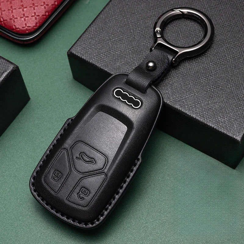 Genuine Leather Car Key Cover Compatible with Audi A3, A4, A6, A7, A8, B9, C8, D5, 4K, S8, Q7, Q8, SQ8, e-tron, 2018, 2019, 2020–2026