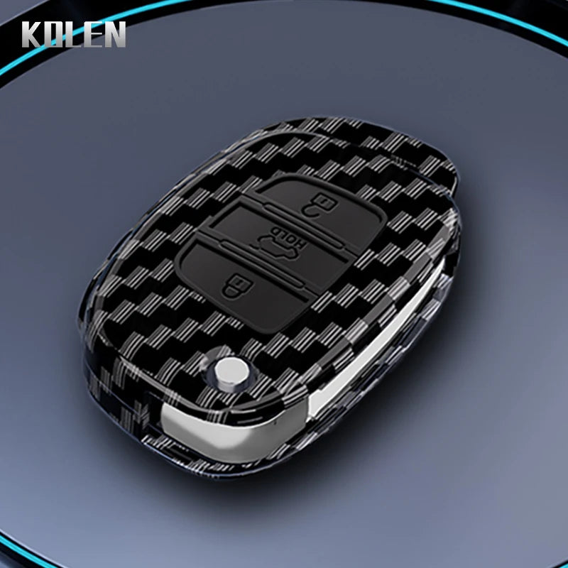 Car Key Cover Compatible with Hyundai Solaris Creta ix25 Kona Tucson Santa Fe Sonata Elantra ix35 i20 HB20 ix45 – Carbon Fiber Style