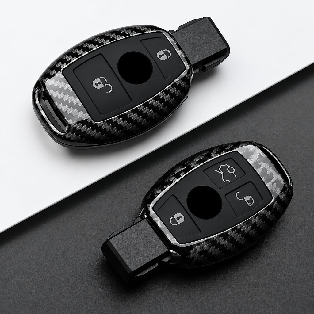 Car Key Cover Compatible with Mercedes-Benz A B C E Class GLS GLA GLK GLC CLS CLA AMG W204 W205 W212 W463 W176 – Carbon Fiber Style
