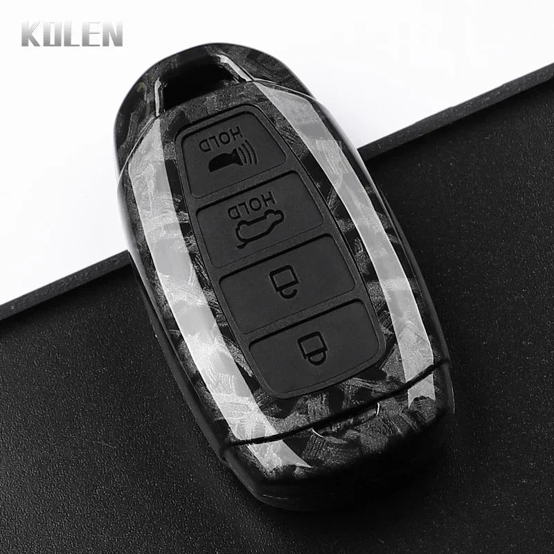 Car Key Cover Compatible with Hyundai i30 ix25 Elantra Kona Solaris Azera Grandeur IG TM Accent Santa Fe – Carbon Fiber Style