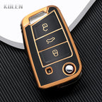 Car Key Cover Compatible with Volkswagen (VW) Golf 7 MK7 Tiguan MK2; SEAT Ateca Leon FR 2 Ibiza; Skoda Octavia – Carbon Fiber Style