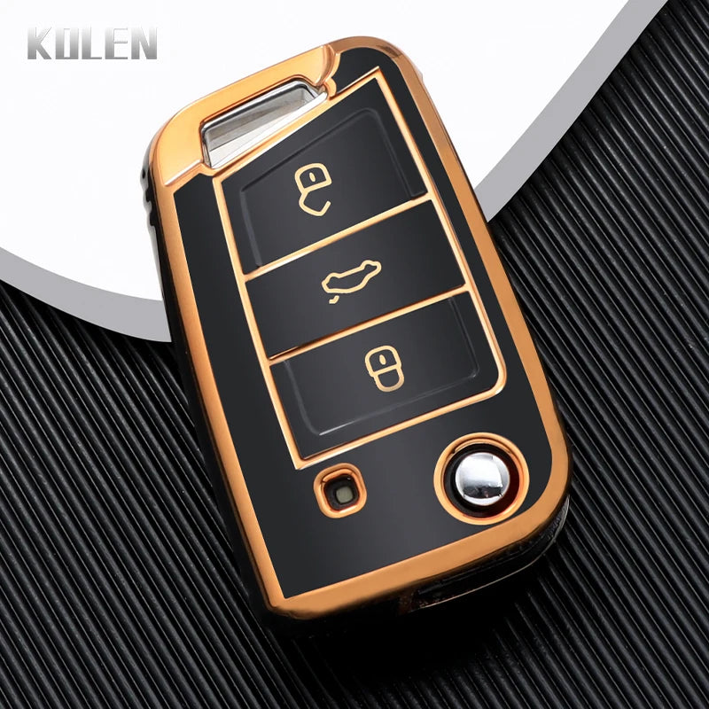 Car Key Cover Compatible with Volkswagen (VW) Golf 7 MK7 Tiguan MK2; SEAT Ateca Leon FR 2 Ibiza; Skoda Octavia – Carbon Fiber Style