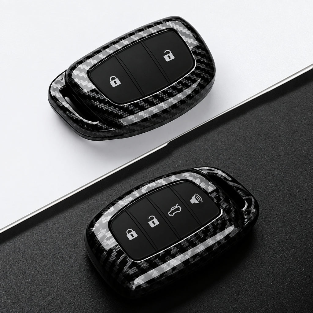 Car Key Cover Compatible with Hyundai Tucson Santa Fe Rena Sonata Elantra Creta ix35 ix45 i10 i30 i40 – Carbon Fiber Style