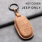 Leather Car Key Fob Cover Compatible with Jeep Renegade, Compass, Grand Cherokee, Wrangler; Chrysler 300C