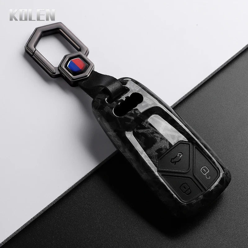 Car Key Cover Compatible with Audi A4 B9 A5 A6 8S 8W Q5 Q7 4M S4 S5 S7 TT TTS TFSI RS – Carbon Fiber Style