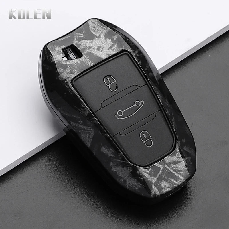 Car Key Cover Compatible with Peugeot 2008 3008 4008 5008 308 408 508; Citroen C1 C2 C4 C6 C3-XR Picasso Grand DS3 DS5 – Carbon Fiber Style