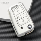 Car Key Cover Compatible with Volkswagen (VW) Golf 7 MK7 Tiguan MK2; SEAT Ateca Leon FR 2 Ibiza; Skoda Octavia – Carbon Fiber Style