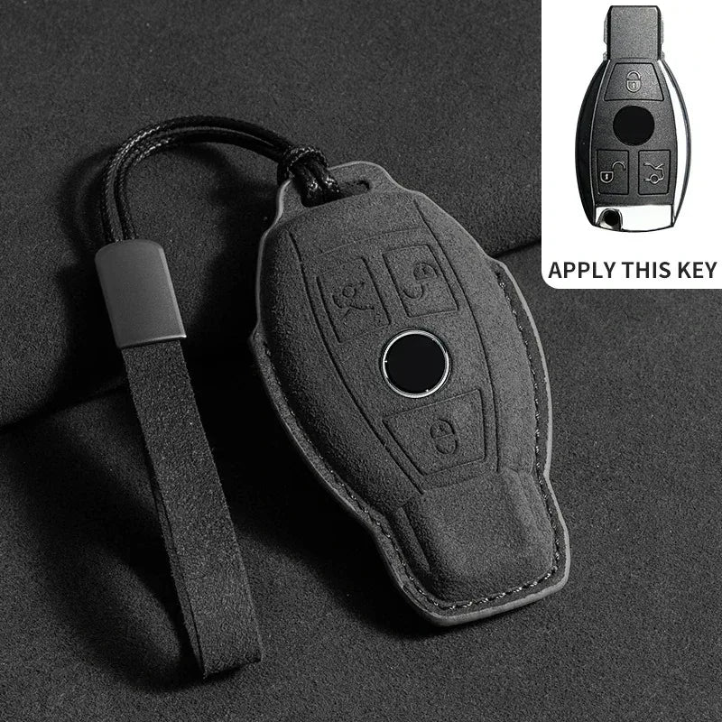 Suede Remote Key Fob Case Compatible with Mercedes-Benz E-Class, W213, W205, E200, E260, E300, E320, AMG, CLA, 2018, 2019, 2020
