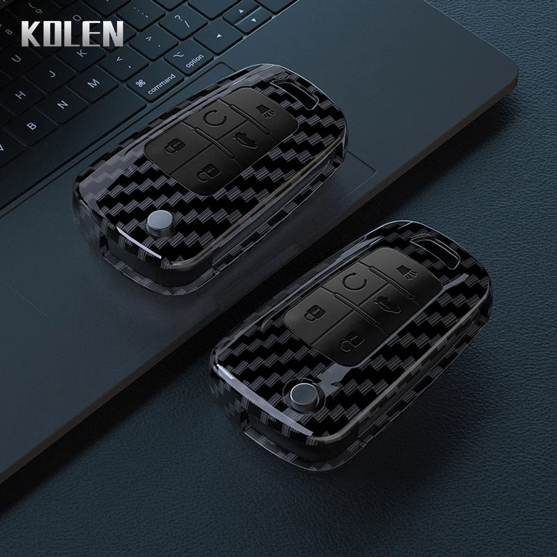 Car Key Cover Compatible with Chevrolet Cruze Aveo Trax Sail Malibu Captiva; Opel/Vauxhall Astra J Corsa Insignia Mokka – Carbon Fiber Style