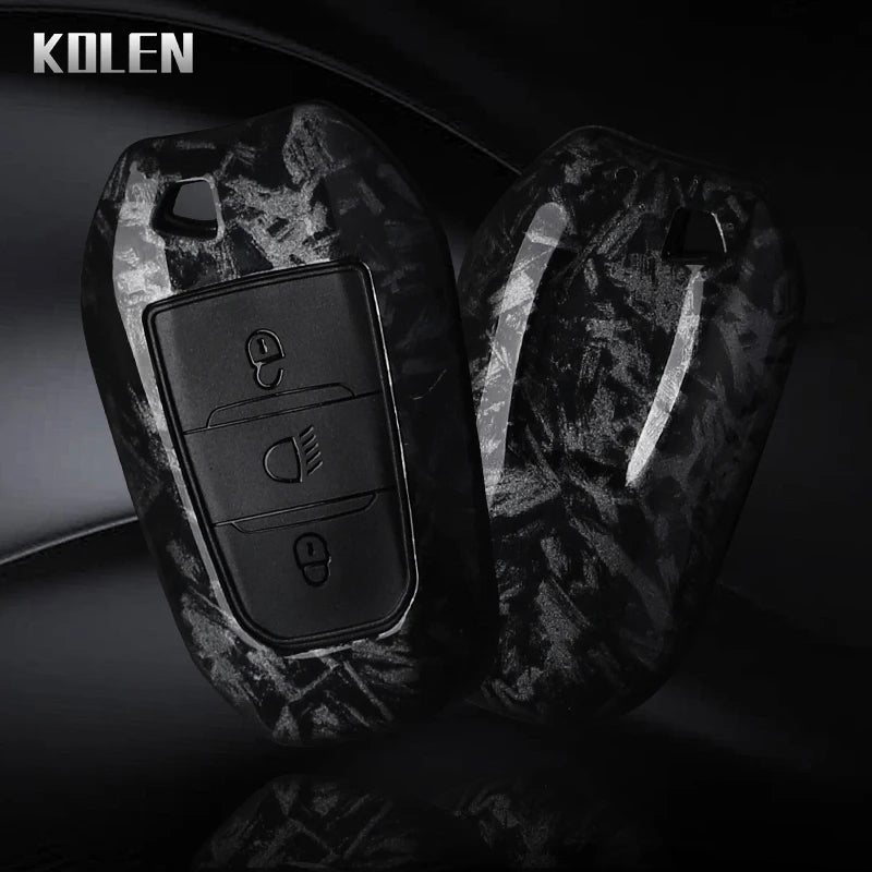 Car Key Cover Compatible with Peugeot 2008 3008 4008 5008 308 408 508; Citroen C1 C2 C4 C6 C3-XR Picasso Grand DS3 DS5 – Carbon Fiber Style