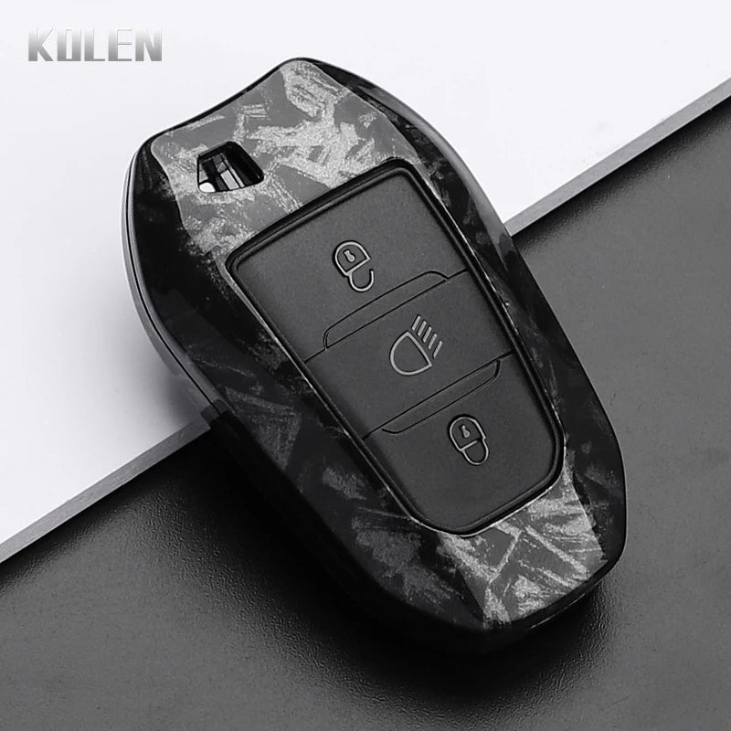 Car Key Cover Compatible with Peugeot 2008 3008 4008 5008 308 408 508; Citroen C1 C2 C4 C6 C3-XR Picasso Grand DS3 DS5 – Carbon Fiber Style