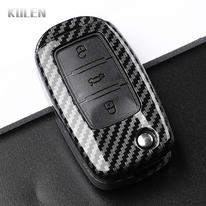 Car Key Cover Compatible with Volkswagen (VW) Polo Tiguan Passat B5 B6 B7 Golf 4 5 6 MK6 Jetta Lavida – Carbon Fiber Style