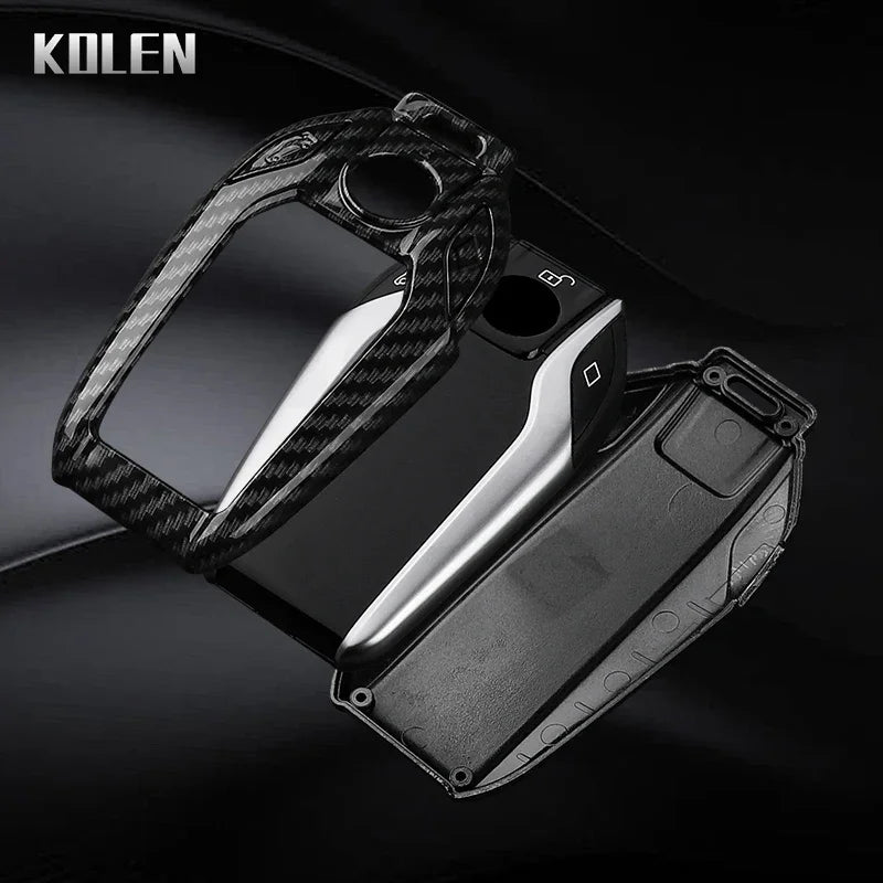 LED Display Key Cover Compatible with BMW G30 G12 G11 G32 G31 5 7 Series i8 I12 I15 G01 X3 X4 G02 G05 X5 G07 X7 – Carbon Fiber Style