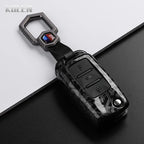 Car Key Cover Compatible with Volkswagen (VW) Polo Golf Passat Tiguan Beetle Caddy T5 Up Eos; Skoda Octavia; SEAT Leon Altea – Carbon Fiber Style