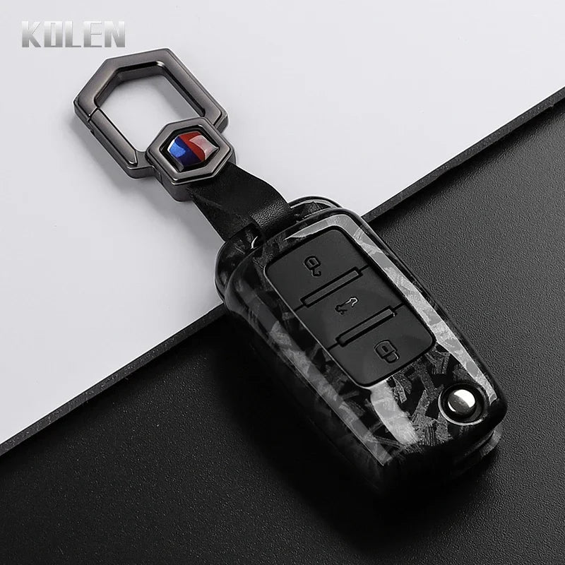 Car Key Cover Compatible with Volkswagen (VW) Polo Golf Passat Tiguan Beetle Caddy T5 Up Eos; Skoda Octavia; SEAT Leon Altea – Carbon Fiber Style