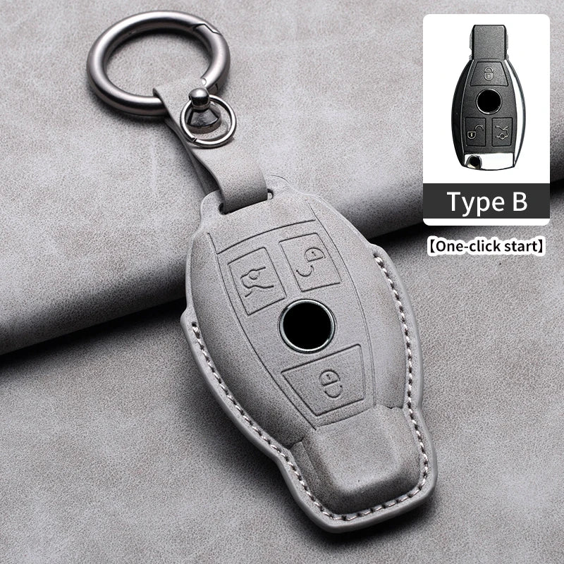 Leather Car Key Cover Compatible with Mercedes-Benz A-Class, C-Class, E-Class, S-Class, G-Class, GLC, CLE, CLA, W177, W205, W213, W222, X167, AMG