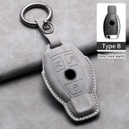 Leather Car Key Cover Compatible with Mercedes-Benz A-Class, C-Class, E-Class, S-Class, G-Class, GLC, CLE, CLA, W177, W205, W213, W222, X167, AMG