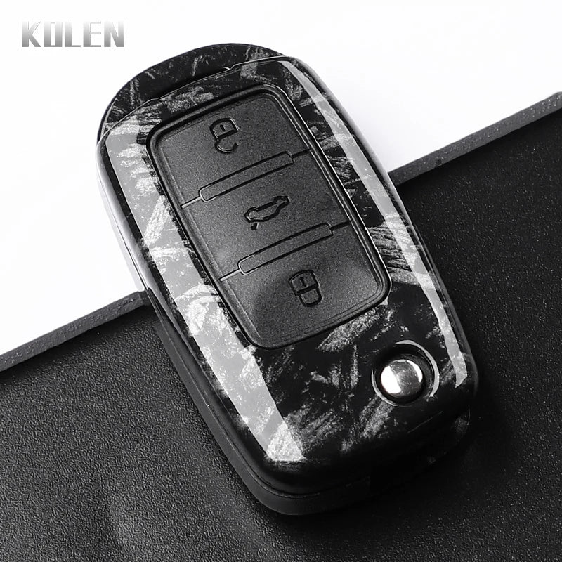 Car Key Cover Compatible with Volkswagen (VW) Polo Tiguan Passat B5 B6 B7 Golf 4 5 6 MK6 Jetta Lavida – Carbon Fiber Style