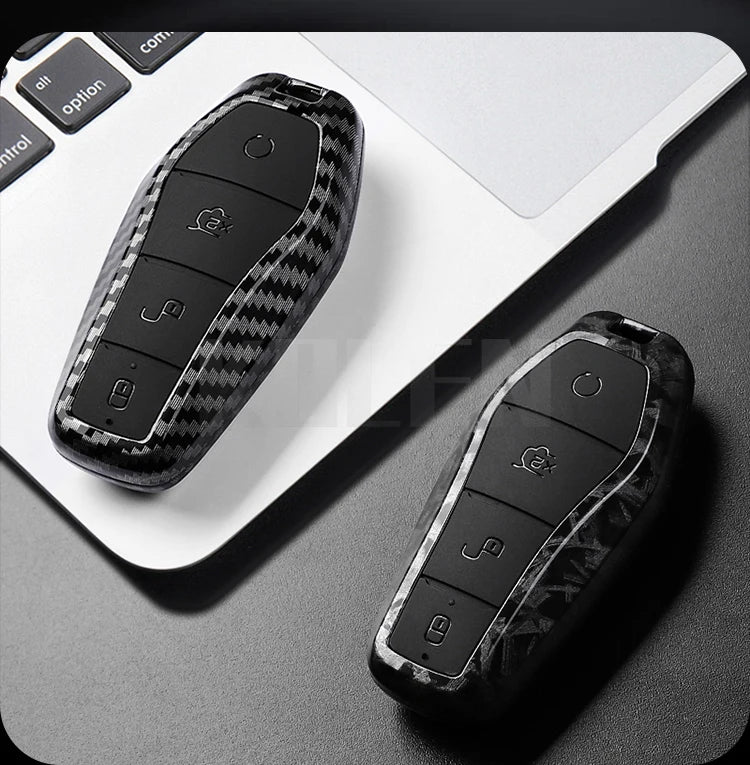 Car Key Cover Compatible with BYD Han EV Tang DM Qin Plus Song Pro Max Yuan Dolphin E2 – Carbon Fiber Style