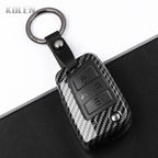 Car Key Cover Compatible with Volkswagen (VW) Golf 7 MK7 Tiguan MK2; SEAT Ateca Leon FR 2 Ibiza – Carbon Fiber Style