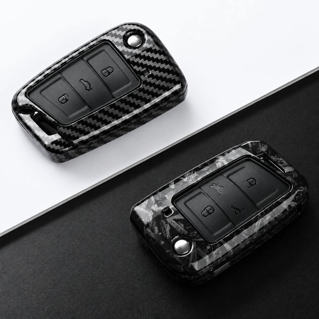 Car Key Cover Compatible with Volkswagen (VW) Golf 7 MK7 Tiguan MK2; SEAT Ateca Leon FR 2 Ibiza – Carbon Fiber Style