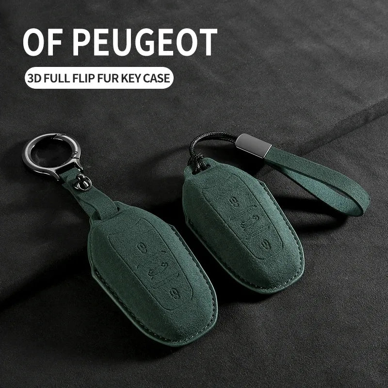 Suede Car Key Cover Compatible with Peugeot 308, 408, 508; Citroen C4L, C6, C3-XR, Picasso, DS3, DS4, DS5