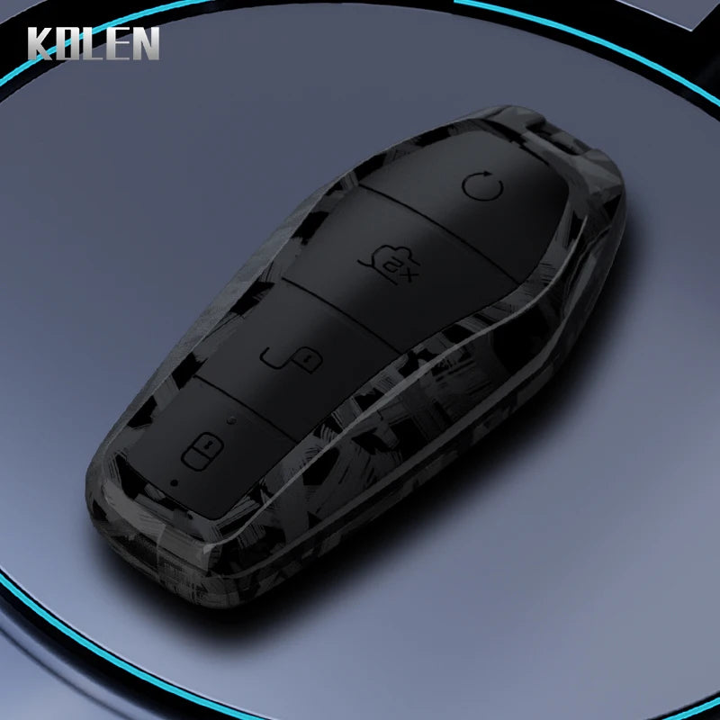 Car Key Cover Compatible with BYD Qin Plusdmi Atto 3 Han EV Dolphin – 4 Buttons – Carbon Fiber Style