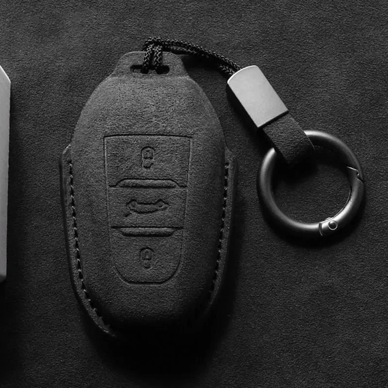 Suede Car Key Fob Cover Compatible with Citroen C3, C5 Aircross, C4; DS 3, 7, 9 Crossback; Peugeot 2008, 3008, 5008, 308, 508