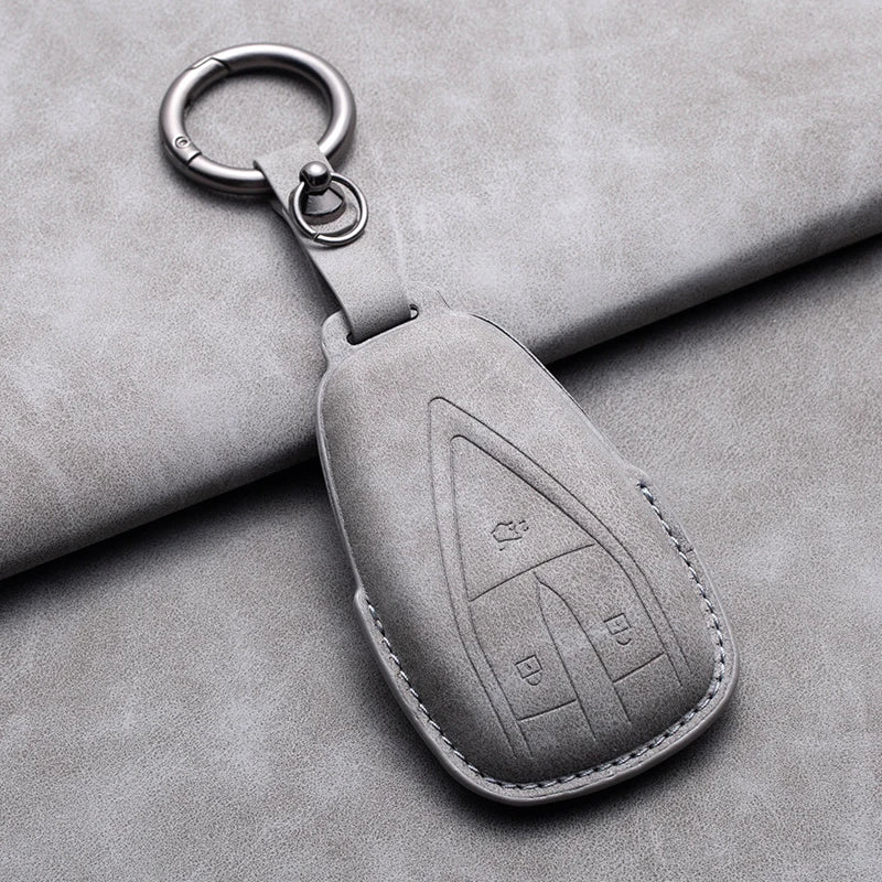 Leather Remote Key Fob Cover Compatible with Changan CS35 Plus, CS55 Plus, CS75 Plus, Eado, UNI-T, UNI K, Oushang X5, X7, EV