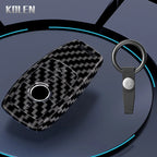 Car Key Cover Compatible with Mercedes-Benz A B C E S Class W204 W205 W212 W213 W176 GLC CLA AMG W177 X167 W463 – Carbon Fiber Style