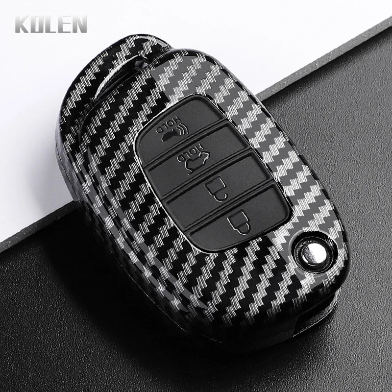Car Key Cover Compatible with Hyundai ix35 ix45 ix25 i10 i20 i30 HB20 Sonata Verna Solaris Santa Elantra Mistra – Carbon Fiber Style