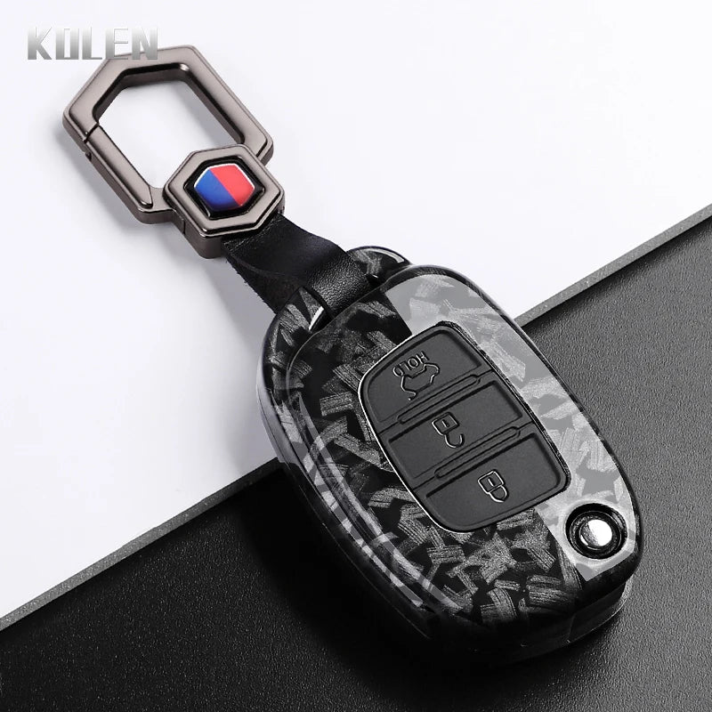 Car Key Cover Compatible with Hyundai ix35 ix45 ix25 i10 i20 i30 HB20 Sonata Verna Solaris Santa Elantra Mistra – Carbon Fiber Style