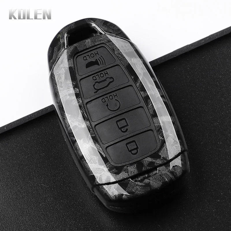 Car Key Cover Compatible with Hyundai i30 ix25 Elantra Kona Solaris Azera Grandeur IG TM Accent Santa Fe – Carbon Fiber Style