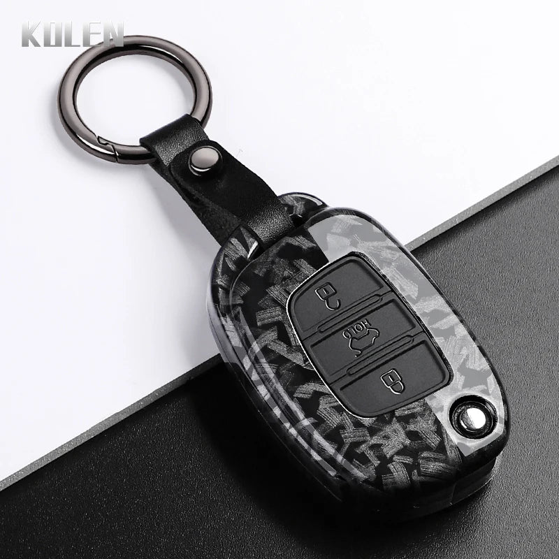 Car Key Cover Compatible with Hyundai ix35 ix45 ix25 i10 i20 i30 HB20 Sonata Verna Solaris Santa Elantra Mistra – Carbon Fiber Style