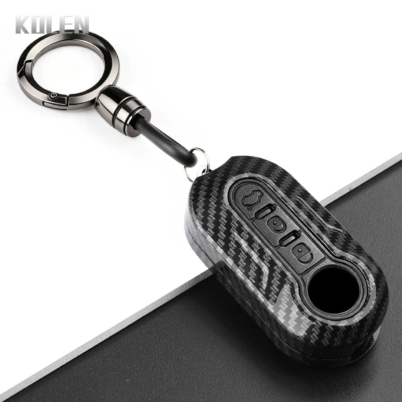 Car Key Cover Compatible with Fiat 500 Ducato Punto Panda; Lancia Musa; Citroen Jumper; Peugeot Boxer – Carbon Fiber Style